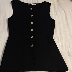 Zara Black Sleeveless Top with Gold Buttons